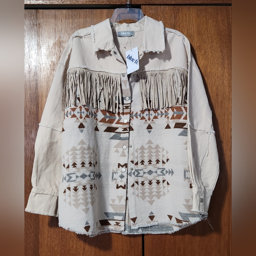 BLUE B. Tan/Taupe Fringe Twill Jacket Nwt Size Medium